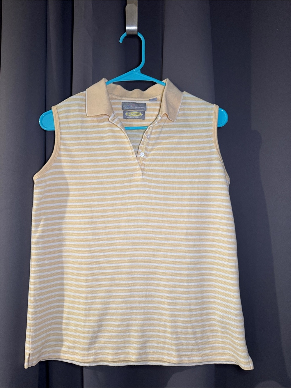 Greg Norman Collection Striped Sleeveless Polo in Pale Yellow & White